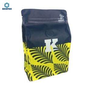 Recyclable Coffee Laminated 120um Gusseted Flat Bottom Pouches