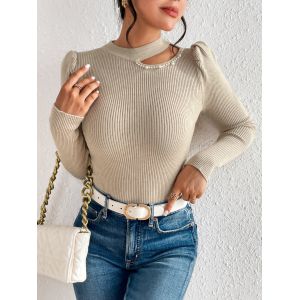 Autumn and winter new minimalist solid color design sense pearl pullover knitted