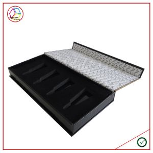 Gold Foil Black Flip Cosmetic Packaging Box With EVA Insert