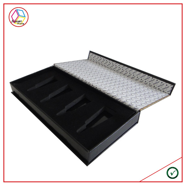 Buy Gold Foil Black Flip Cosmetic Packaging Box With EVA Insert at wholesale prices