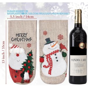 Christmas Wine Bags, Wine Bottles Gifts, Burlap Wine Drawstring Bags Holiday