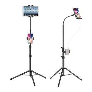 Adjustable Long Gooseneck Phone Holder 64.96 Inch Tripod Tablet Stand