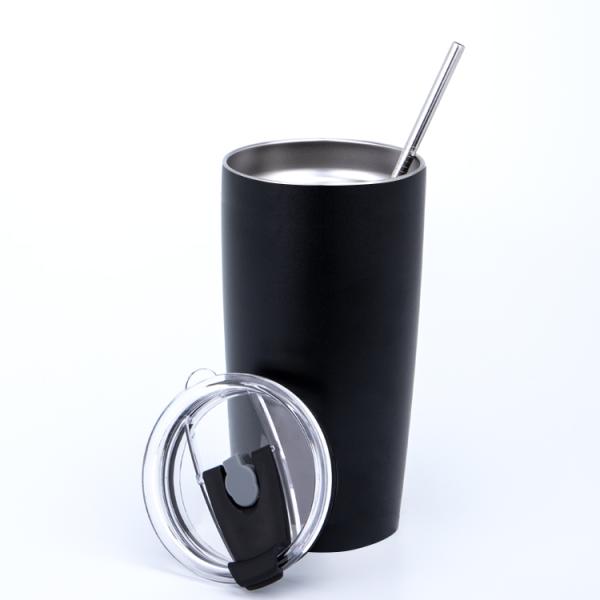 Black Insulated Stainless Mug With Straw 20 Ounce, Blank Thermos Travel Mug Stainless Steel Tumbler With Straw 20 Oz