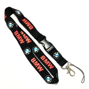 Flat Custom Polyester Lanyards BMW Brand Plastic Safety Buckle Metal Hook