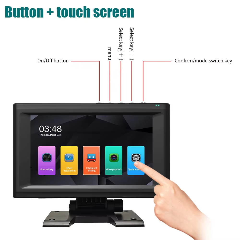 AI MDVR 7 Inch Touchscreen Video Recorder Featuring Four Channel Panoramic Monitoring and Blind Spot Detection System