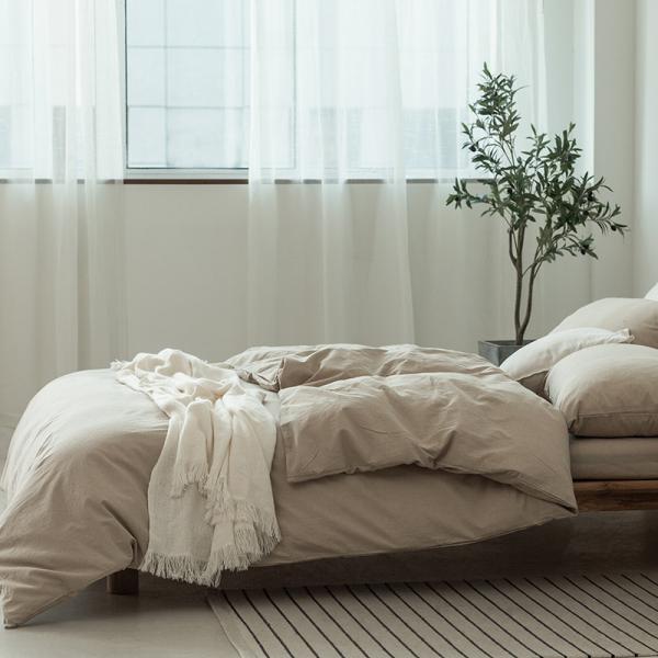 100% Washed Cotton Bedding Set Soft Hand Feel Breathable and Durable Linen Like Texture