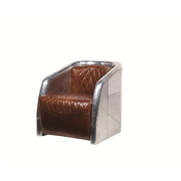 Strong Aviator Style Chair With Aluminium Back And Top Grain Ox Leather Cushion