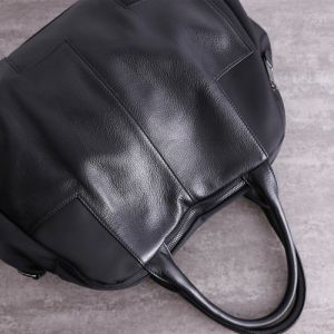 Zippered Black Leather Top Handle Bag ISO Unisex Shoulder Bag
