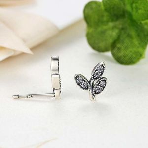 Sterling Silver Pave Cubic Zircon Leaves Stud Earrings (E12281)