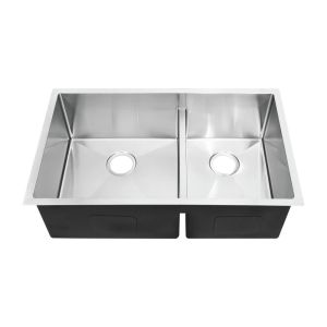 China 32 Inch Double Bowl Brushed Stainless Steel Undermount Kitchen Sin on sale