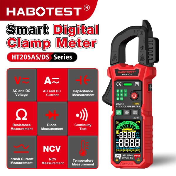 Buy HABOTEST HT205AS/DS True RMS Digital Clamp Meter - AC/DC Current Voltage Tester, Resistance, Capacitance, Frequency & Temperature Meter with NCV at wholesale prices