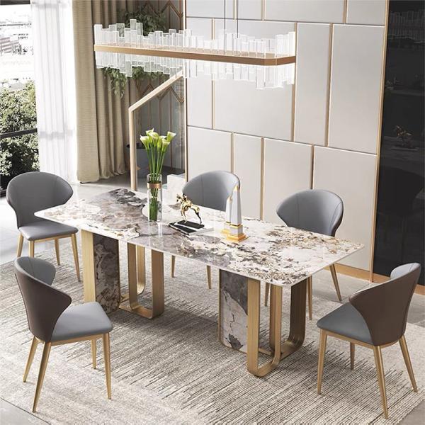 Buy Personalized Italian Marble Long Dining Table With Gold Metal Legs at wholesale prices