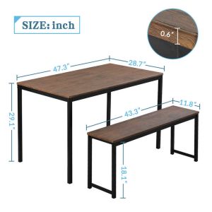 Brown Two Benches 3pcs Dining Room Table And Chair Set 29lbs Table Weight