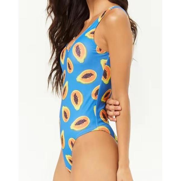 Scoop Neck Halter Top With Fruit One- Piece Swimsuit Women