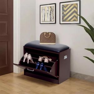 Width 24.8cm 0.065m3/ Set Shoe Storage Cabinet MDF Melamine With PU Stool