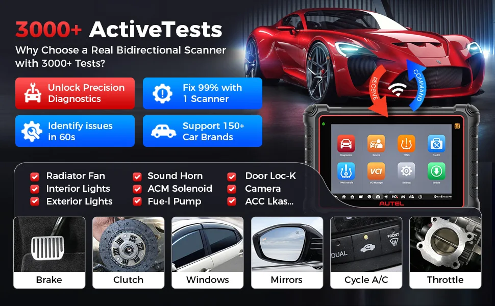 Autel MaxiCOM MK900 Diagnostic Tools CAN FD DoIP 8 Inch Bidirectional OBD2 Scanner 2024 Auto Diagnosis Upgrade of MK808B
