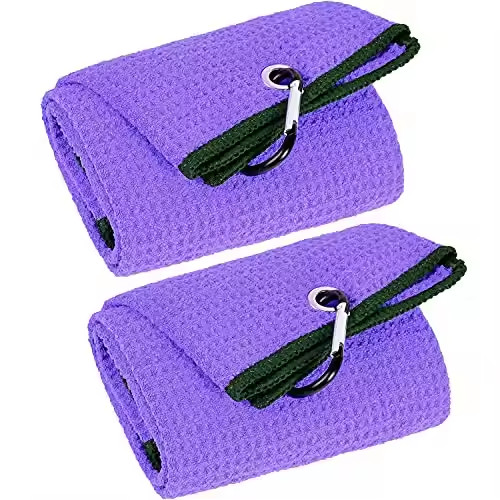 Handy Picks Microfiber Waffle Golf Towel With Carabiner Clip, Waffle Pattern