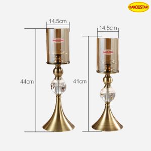 Eco Friendly Nordic Style Glass Candlestick With Metal Column