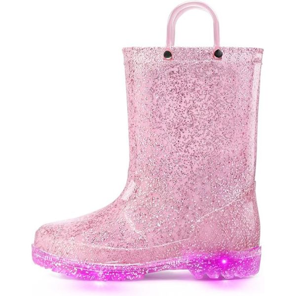 Functional Pvc Light Up Kids Rain Boots With Handles OEM Logo Size