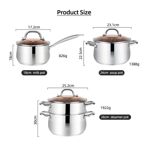 Hot Selling Cookware Set Kitchen Cookware 304 Stainless Steel Double Layer Soup Steamer Pot Ollas Cooking Pot Set
