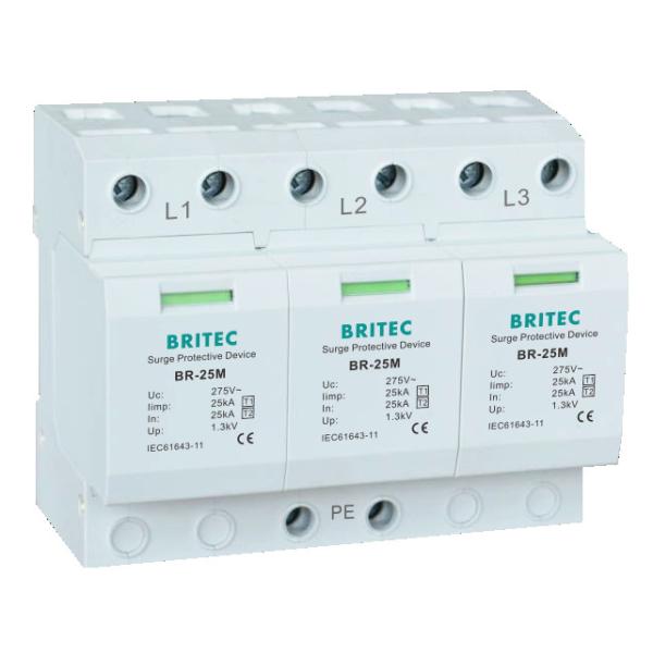 BRITEC BR-25M T1+T2 B+C 3P DIN Rail 35mm Spd T1 varistor surge arrester type1 3p