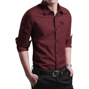 Slim Fit Men's Formal Shirts in Plain Dyed Cotton Materialization and Constructi