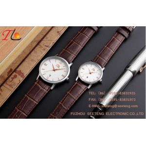 Quality PU leather strap for couple watch with alloy case and color band dial customized for sale