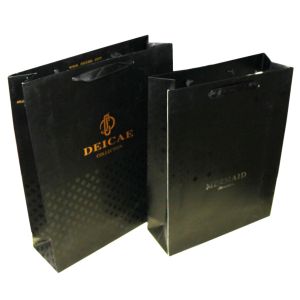 Quality Mermaid 1c+1c Printing Black 250g Paper Shopping Bags With Metal Tops Ribbon Handle for sale