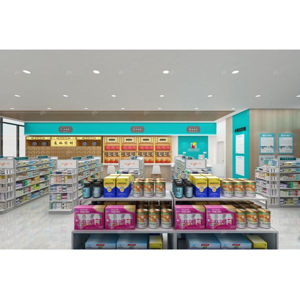 04-XDZYS001 Fashion-forward wooden pharmacy display rack pharmacy shelving for Drugstore Shop Design