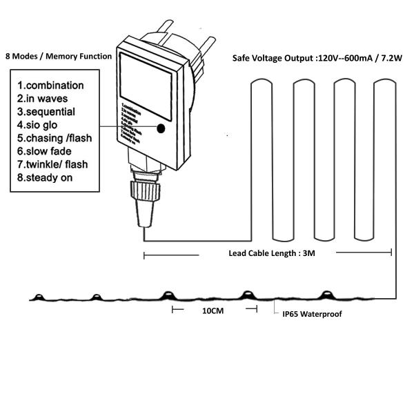 100 LED Cold White Firefly String Lights Waterproof On Silver Coated Copper Wire For Christmas Decorations