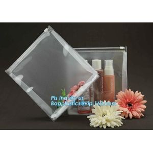 k bags for cosmetic puff automatic slider zipper bag, OEM clear PVC bag/ PVC