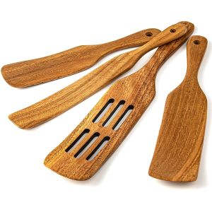 Customized Kitchenaid Wooden Spatula Salad Mixing Long Handled Teak Wood Cutlery