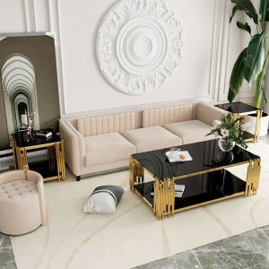 Modern Stainless Steel Marble Hotel Lobby Square Coffee Table