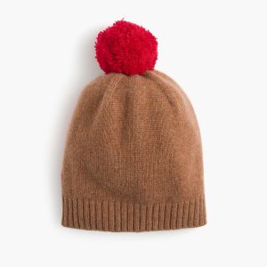 Women ' S Heart Jacquard Knitted Pom Pom Hat 100 Percent Cashmere Material