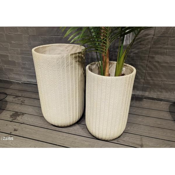 Buy Light Beige Vertically Arranged Thin Stripe Textures Round Fiber Clay Rooftop Gardens Pot at wholesale prices