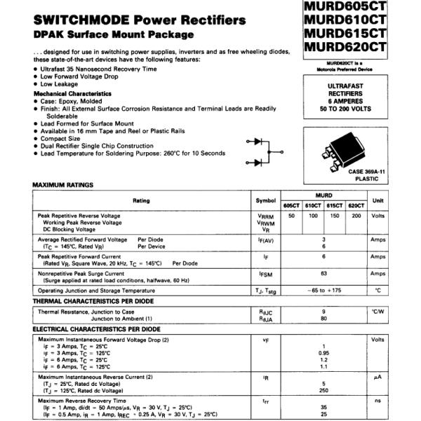 MURD310T4 Diodes - General Purpose, Power, Switching REC 3A 100V ULTFST