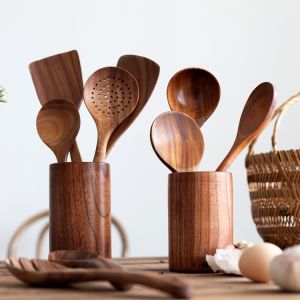 Tableware Wooden Spoon Wooden Kitchen Cooking Utensils Sets 6 Pieces Reusable