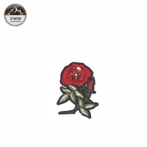 Handmade Rose Embroidery Patch , Flower Sew On Patches With Red Applique