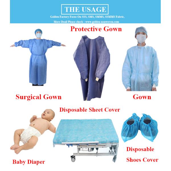Blood Repellent Sms Material For Gowns Polypropylene SMS Non Woven Fabric Waterproof Biodegradable SMS Tela