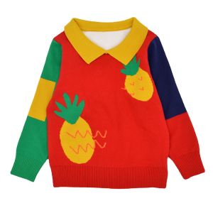 Pineapple Pattern Bespoke Sweaters Turn Down Collar Children Autumn Pullover