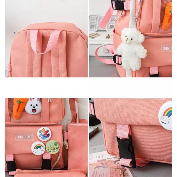 1.41 Inch Pink School Backpack Sets Girls Boys 5pc Backpack Set