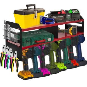 Cordless Drill Tool Holder Organization Storage Rack with Metal Wall Mount Shelf