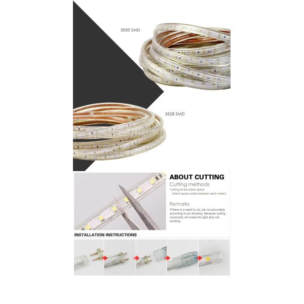 SMD5050 60led/m AC220V Waterproof Flexible LED SMD strip ROPE Light +Plug IP65