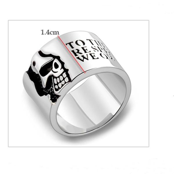 Retro Vintage Engraved Words Skull Sterling Silver Band Ring (036901)