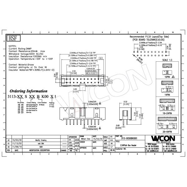 Stamping Terminal Box Header Connector 2.54 Pitch 20P H=9.0 PBT Black ROHS