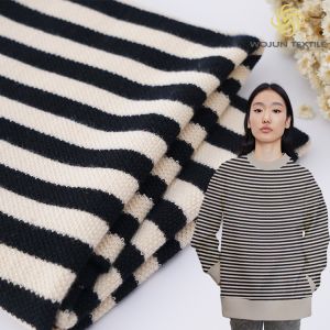 Custom Striped Cotton Fabric Breathable French Terry Pique Texture