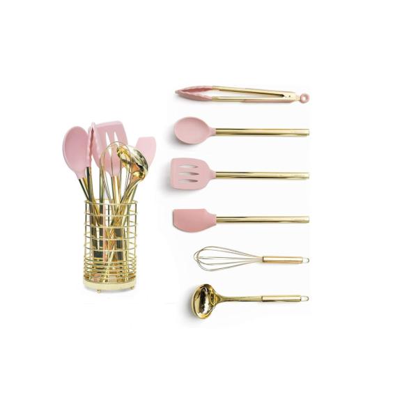 Buy Gold & Pink silicone kitchen utensil sets ,Gold Utensil Holder at wholesale prices