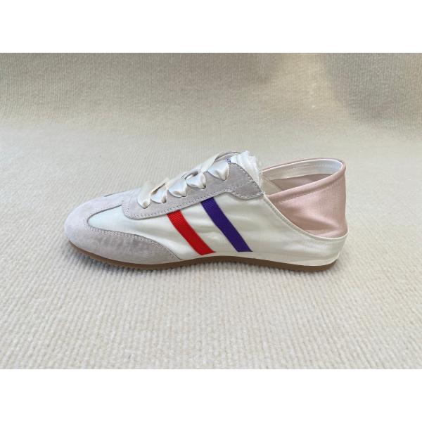Women casual comfort sneakers satin shoes lace-up breathable with leather and low cut