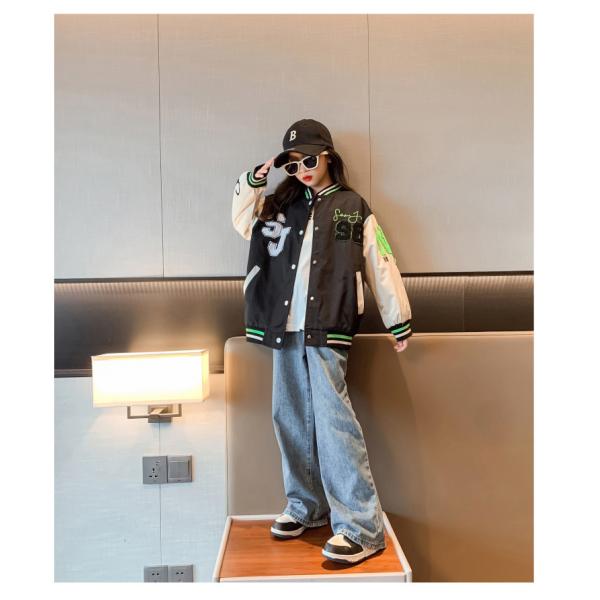Splicing Printing Thick Patchwork Baseball Jacket Outerwear For Girls Ages 4-16