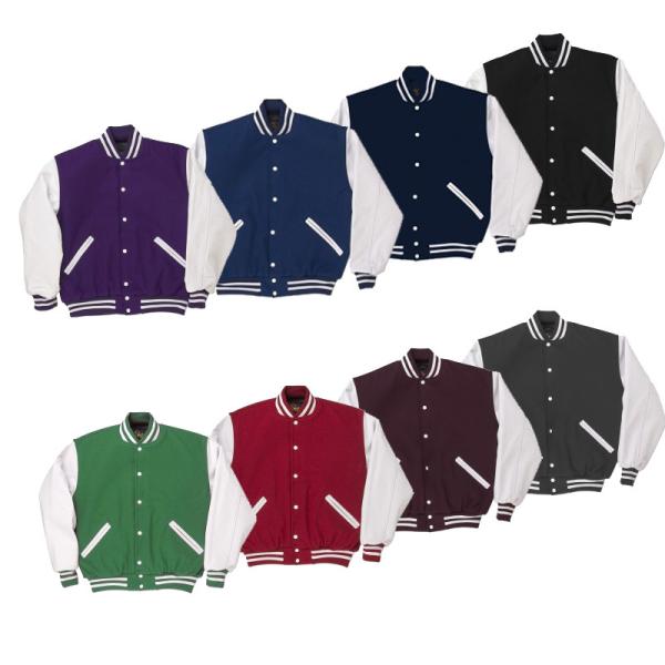 Buy Simple Plain Baseball Varsity Jacket Contrast Color Ribbed Design Button Front at wholesale prices